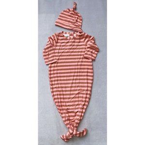 Mud Pie pink brown knotted gown hat set NWOT 0-3m